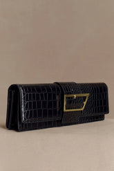 Jessica Faux Leather Crocodile Clutch - Black