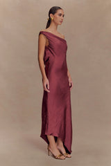Yvette Slip Maxi Dress With Asymmetrical Hem - Brown Cherry