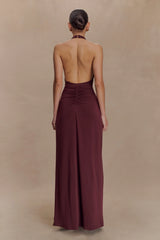 Yelena Ruched Halter Maxi Dress - Mahogany