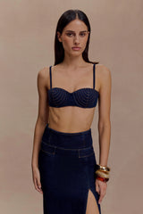 Belle Denim Cropped Bralette - Indigo Blue