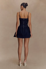 Cheyenne Scallop Denim Mini Dress - Indigo Blue