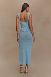 Teagan Floral Hand Crochet Midi Dress - Blue