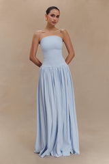 Maureen Cotton Shirring Maxi Dress - Powder Blue