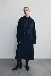 Cecilia Denim A-Line Midi Skirt - Indigo Blue