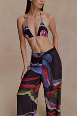 Rachel Chiffon Straight Leg Pants - Multi Fluid Reverie Print