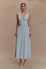 Raleigh Asymmetrical Slinky Midi Dress - Pale Blue