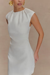 Ariana Pleated Neck Mini Dress - Ivory
