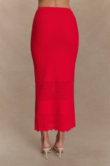 Madeline Scallop Knit Midi Skirt - Red