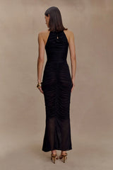 Matilda Ruched Mesh Maxi Skirt - Black