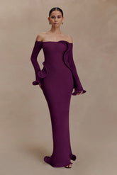 Sandrine Off Shoulder Knit Maxi Dress - Plum