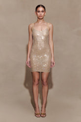 Jasmyn Hot Fix Mini Dress With Mesh Back - Nude