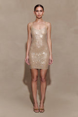 Jasmyn Hot Fix Mini Dress With Mesh Back - Nude