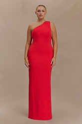 Milena One Shoulder Crepe Maxi Dress - Red