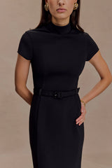 Arwyn Short Sleeve Crepe Midi Dress - Black