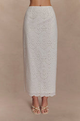 Kensley Broderie Midi Skirt - White