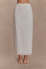 Kensley Broderie Midi Skirt - White