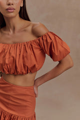 Autumn Off Shoulder Bubble Top - Burnt Orange