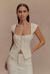 Loretta Cap Sleeve Denim Top - Ecru