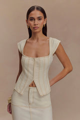 Loretta Cap Sleeve Denim Top - Ecru