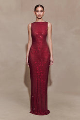 Magnolia Sleeveless Diamante Maxi Dress - Wine