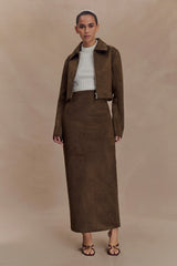 Hayes Faux Suede Midi Skirt - Chocolate