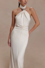 Freja Halter Maxi Dress With Hardware - Blush Ivory