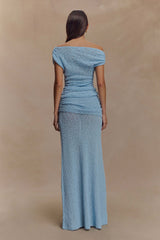 Petra Ruched Knit Maxi Skirt - Light Blue