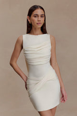 Henley Slinky Drape Mini Dress - Ivory