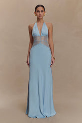 Dinah Lace And Satin Maxi Dress - Cornflower Blue