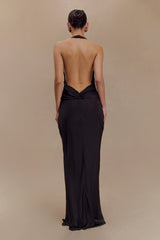 Rinna Satin Halter Maxi Dress - Black