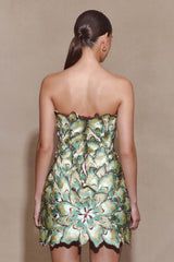 Juniper Hand Embroidered Floral Mini Dress - Gold/Teal