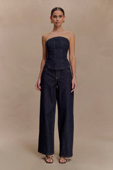 Monte Strapless Denim Corset - Washed Indigo Blue