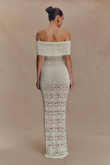 Solstice Off Shoulder Crochet Knit Maxi Dress - Ivory