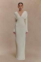 Hayden Long Sleeve Plunge Maxi Dress - Ivory
