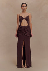Reama Wrap Over Knit Maxi Dress - Chocolate
