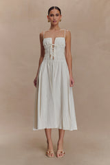 Elias Shirred Cotton Midi Dress - White