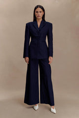 Jacqueline Pleated Wide Leg Pants - Navy Pinstripe