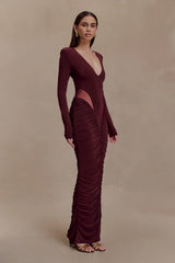 Louanne Slinky Long Sleeve Maxi Dress - Burgundy