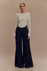 Jen Wide Leg Flare Denim Jeans - Indigo Blue