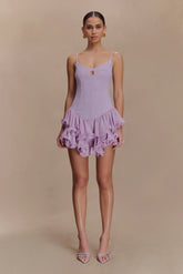 Calantha Ruffle Mesh Mini Dress - Lilac