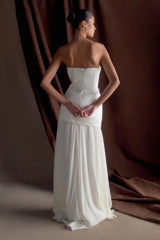 Juno Strapless Pleated Maxi Gown - White