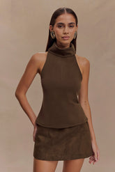 Birdie High Neck Sleeveless Top - Chocolate