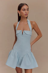 Calipso Halter Mini Dress - Cornflower Blue