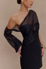 Effie Organza One Sleeve Mini Dress - Black