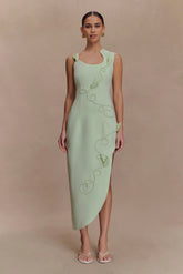 Virginia Suiting Embroidered Midi Dress - Sage