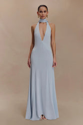 Juliet Slinky Maxi Dress With Scarf - Pale Blue