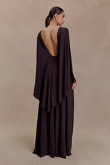 Emory Jersey Cape Maxi Dress - Chocolate