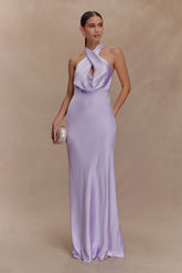 Phyllis Satin Halter Maxi Dress - Lilac