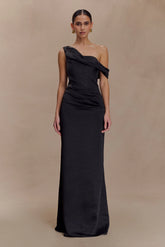 Dalia Off Shoulder Satin Maxi Dress - Black