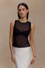 Dollie Sheer Knit Tank Top - Black
